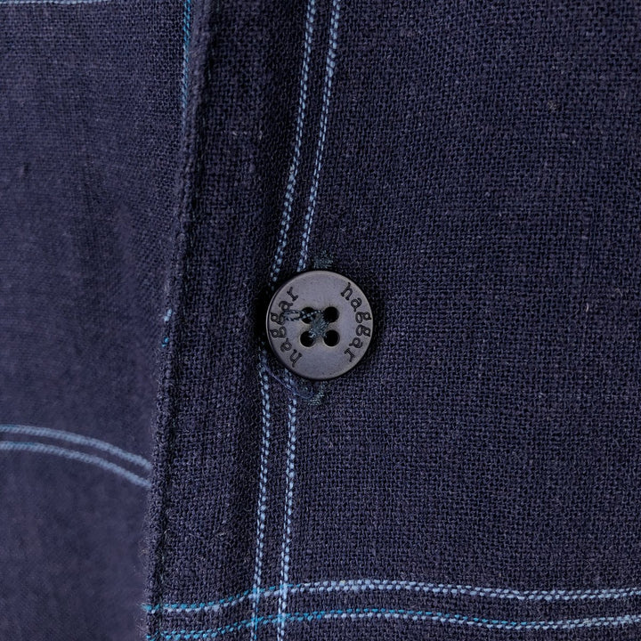 WXY WASHABLE LINEN Check Pattern Short-Sleeve Open Collar Linen Shirt, Boxy Shirt, Men's XL Equivalent linen navy blue type Vintage Second Hand