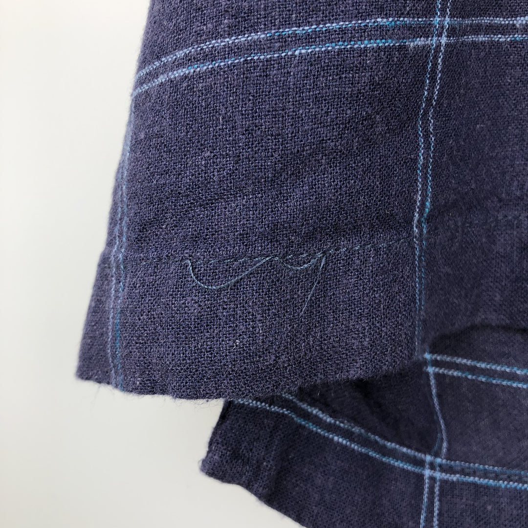 WXY WASHABLE LINEN Check Pattern Short-Sleeve Open Collar Linen Shirt, Boxy Shirt, Men's XL Equivalent linen navy blue type Vintage Second Hand