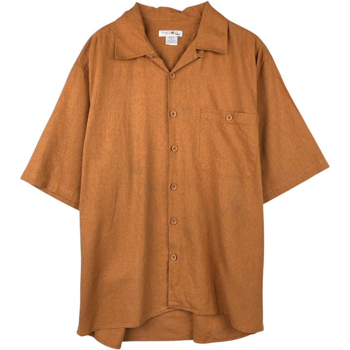 90s-00'S TRUST USA Short-Sleeve Open-Collar Rayon x Linen Shirt, Boxy Fit, Men's XL Equivalent linen brown type Vintage Second Hand