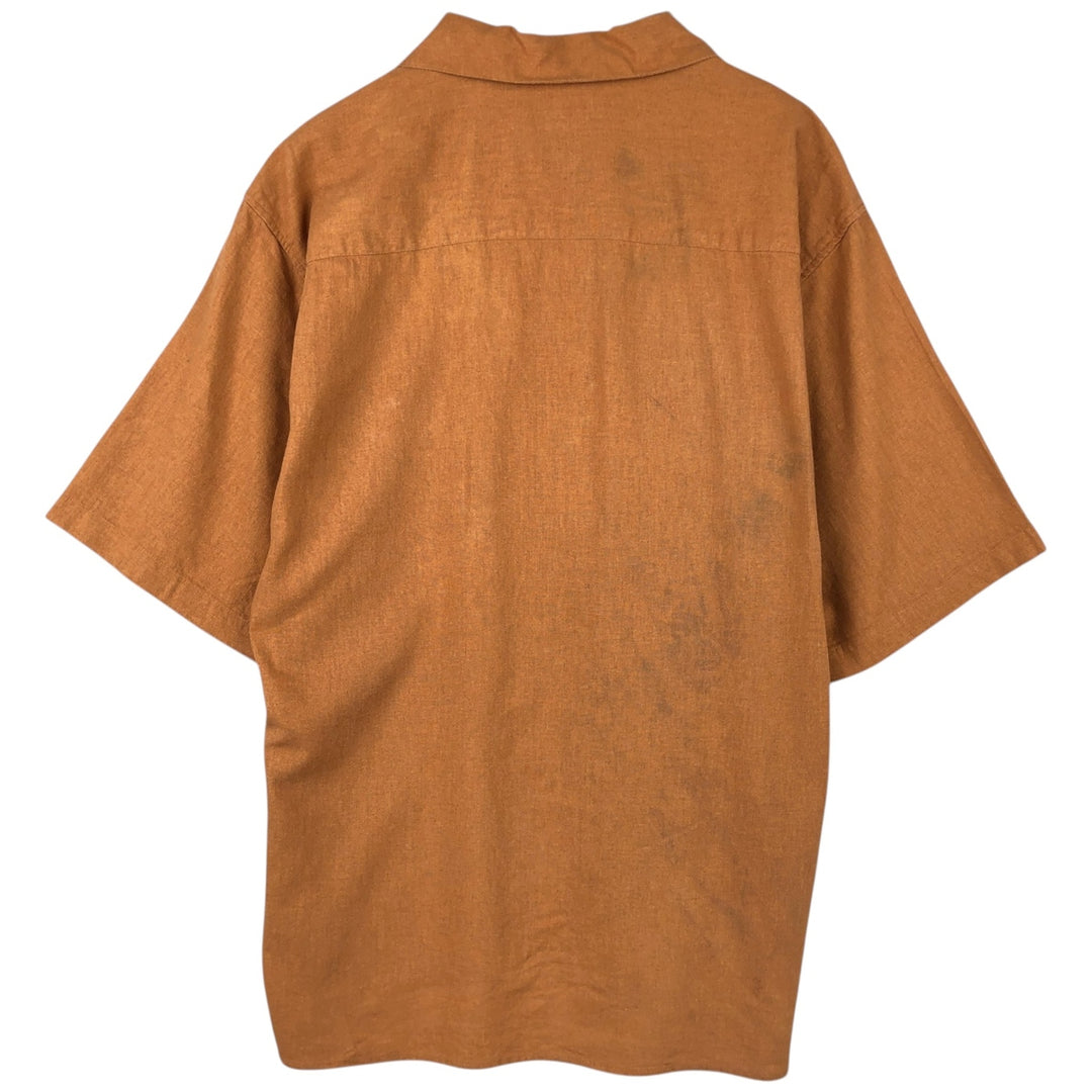 90s-00'S TRUST USA Short-Sleeve Open-Collar Rayon x Linen Shirt, Boxy Fit, Men's XL Equivalent linen brown type Vintage Second Hand