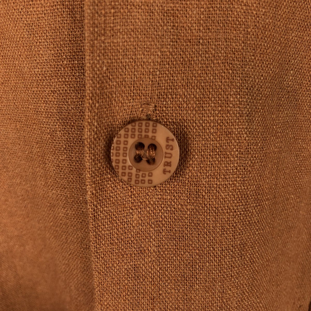 90s-00'S TRUST USA Short-Sleeve Open-Collar Rayon x Linen Shirt, Boxy Fit, Men's XL Equivalent linen brown type Vintage Second Hand