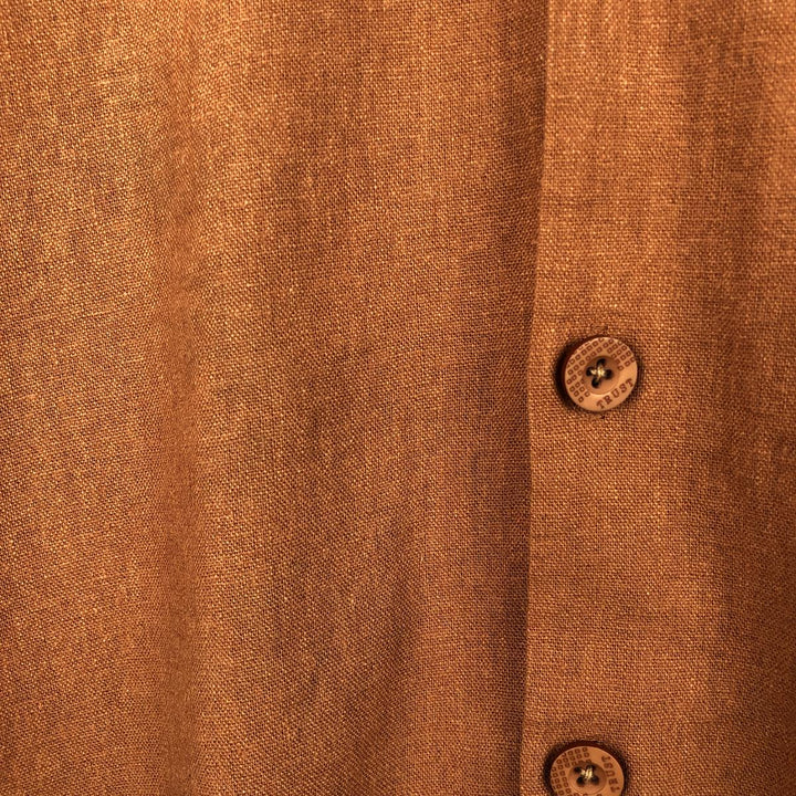 90s-00'S TRUST USA Short-Sleeve Open-Collar Rayon x Linen Shirt, Boxy Fit, Men's XL Equivalent linen brown type Vintage Second Hand