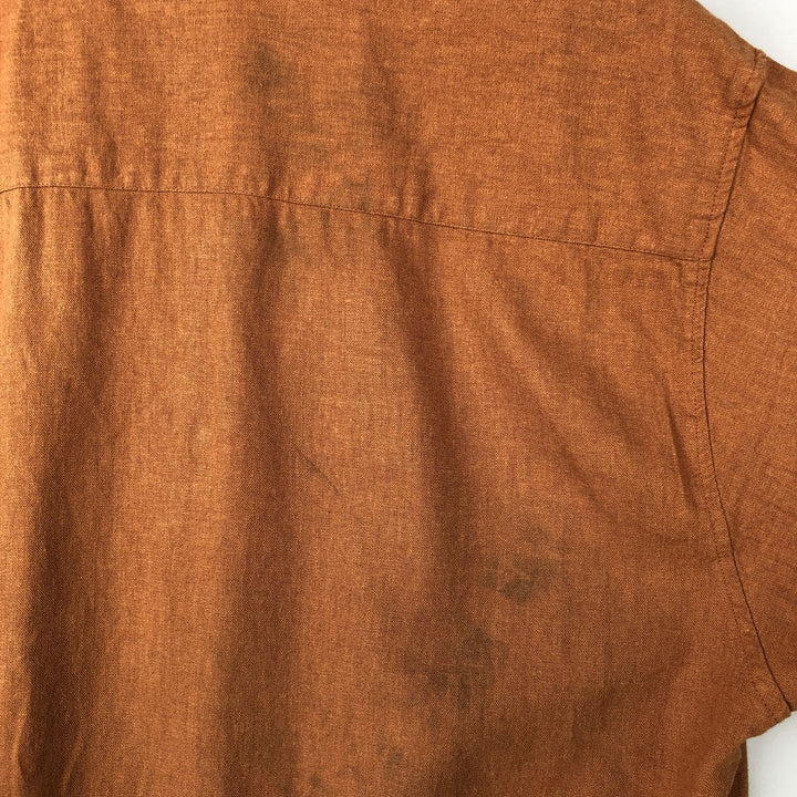 90s-00'S TRUST USA Short-Sleeve Open-Collar Rayon x Linen Shirt, Boxy Fit, Men's XL Equivalent linen brown type Vintage Second Hand
