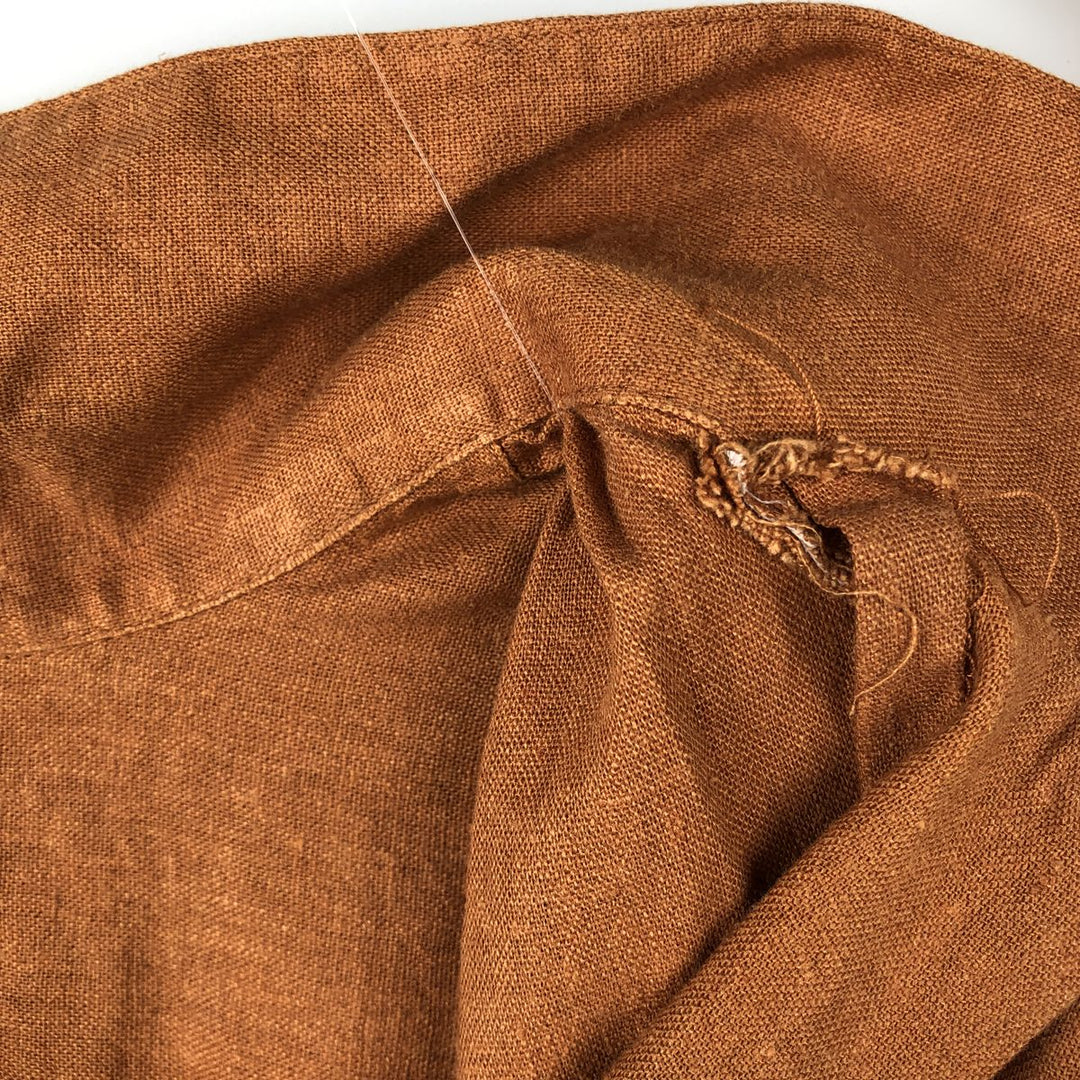90s-00'S TRUST USA Short-Sleeve Open-Collar Rayon x Linen Shirt, Boxy Fit, Men's XL Equivalent linen brown type Vintage Second Hand