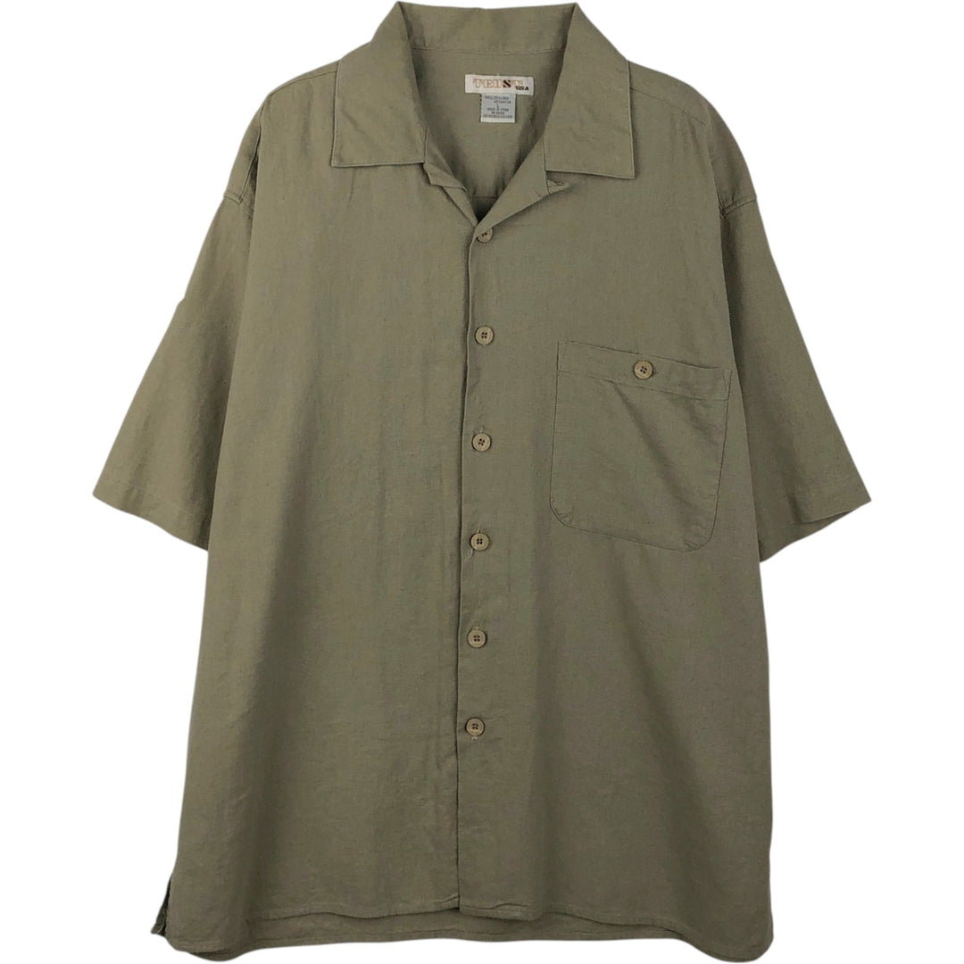 TRUST USA Short-Sleeve Open-Collar Rayon x Linen Shirt, Boxy Fit, Men's Size L (approx.) linen Khaki type beige Vintage Second Hand