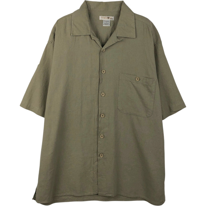 TRUST USA Short-Sleeve Open-Collar Rayon x Linen Shirt, Boxy Fit, Men's Size L (approx.) linen Khaki type beige Vintage Second Hand
