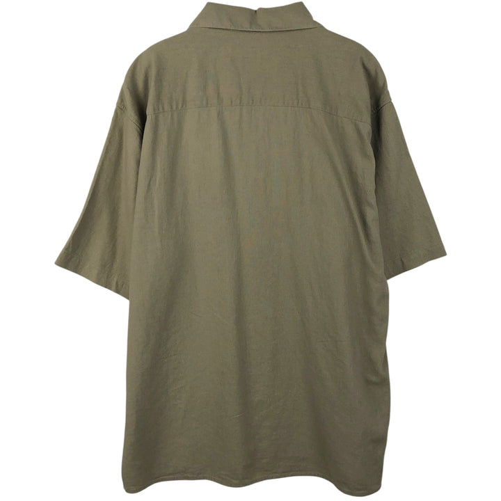 TRUST USA Short-Sleeve Open-Collar Rayon x Linen Shirt, Boxy Fit, Men's Size L (approx.) linen Khaki type beige Vintage Second Hand