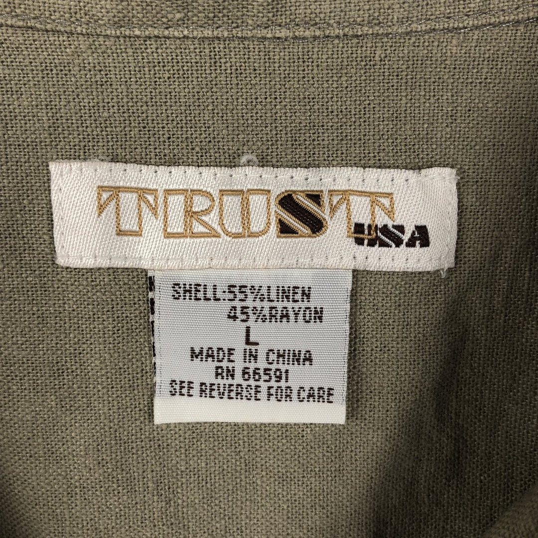 TRUST USA Short-Sleeve Open-Collar Rayon x Linen Shirt, Boxy Fit, Men's Size L (approx.) linen Khaki type beige Vintage Second Hand