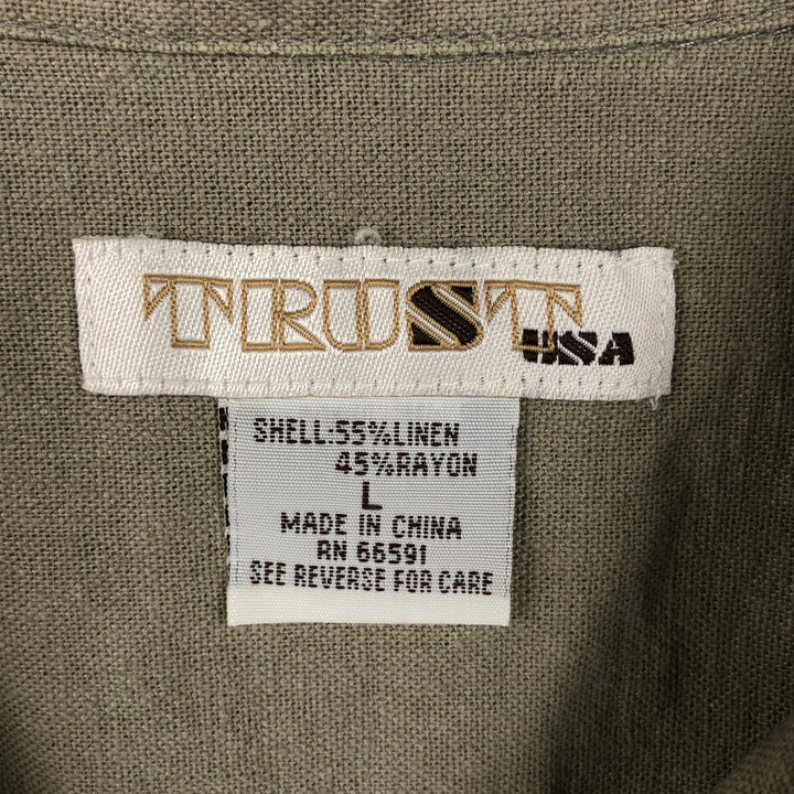 TRUST USA Short-Sleeve Open-Collar Rayon x Linen Shirt, Boxy Fit, Men's Size L (approx.) linen Khaki type beige Vintage Second Hand