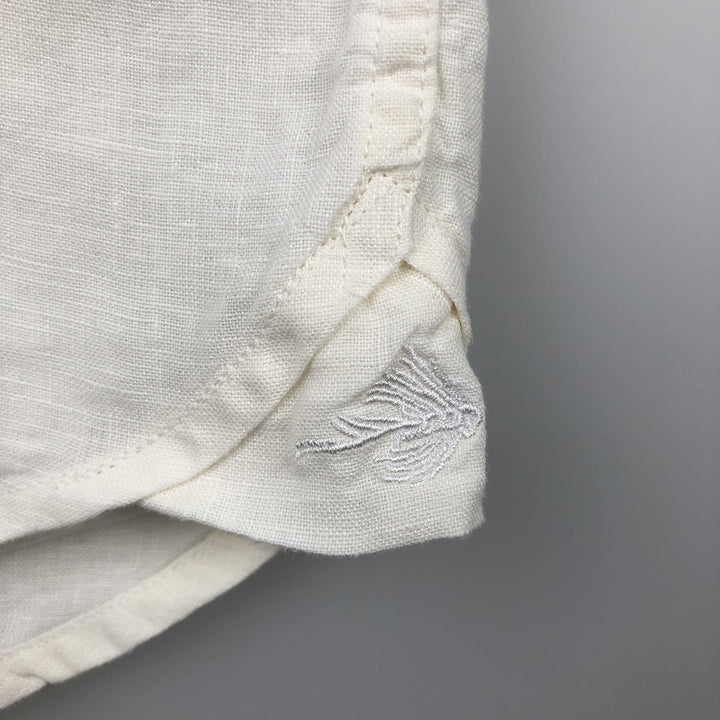 ORVIS Short-Sleeve Linen Shirt, Men's Size M (approx.) linen ivory Vintage Second Hand