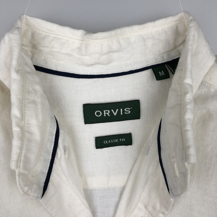 ORVIS Short-Sleeve Linen Shirt, Men's Size M (approx.) linen ivory Vintage Second Hand