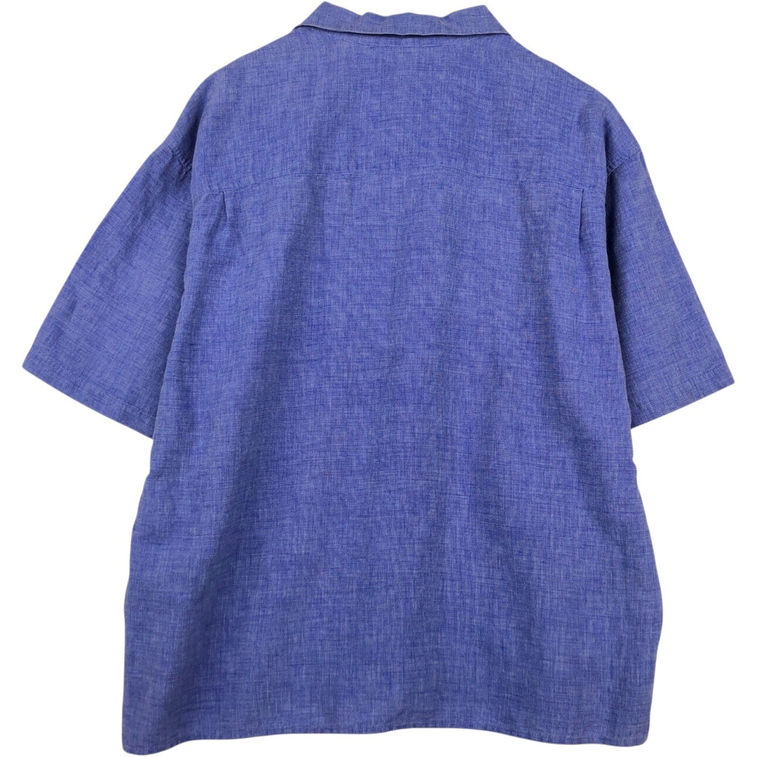 COMMON MAN black label short-sleeved open-collar cotton x linen shirt, boxy fit, men's size L. linen navy blue type Vintage Second Hand