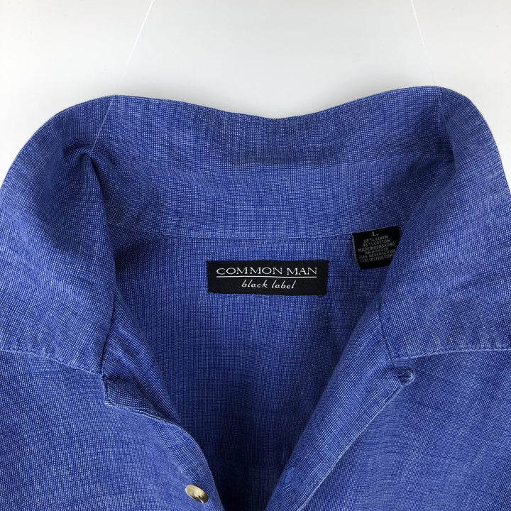 COMMON MAN black label short-sleeved open-collar cotton x linen shirt, boxy fit, men's size L. linen navy blue type Vintage Second Hand