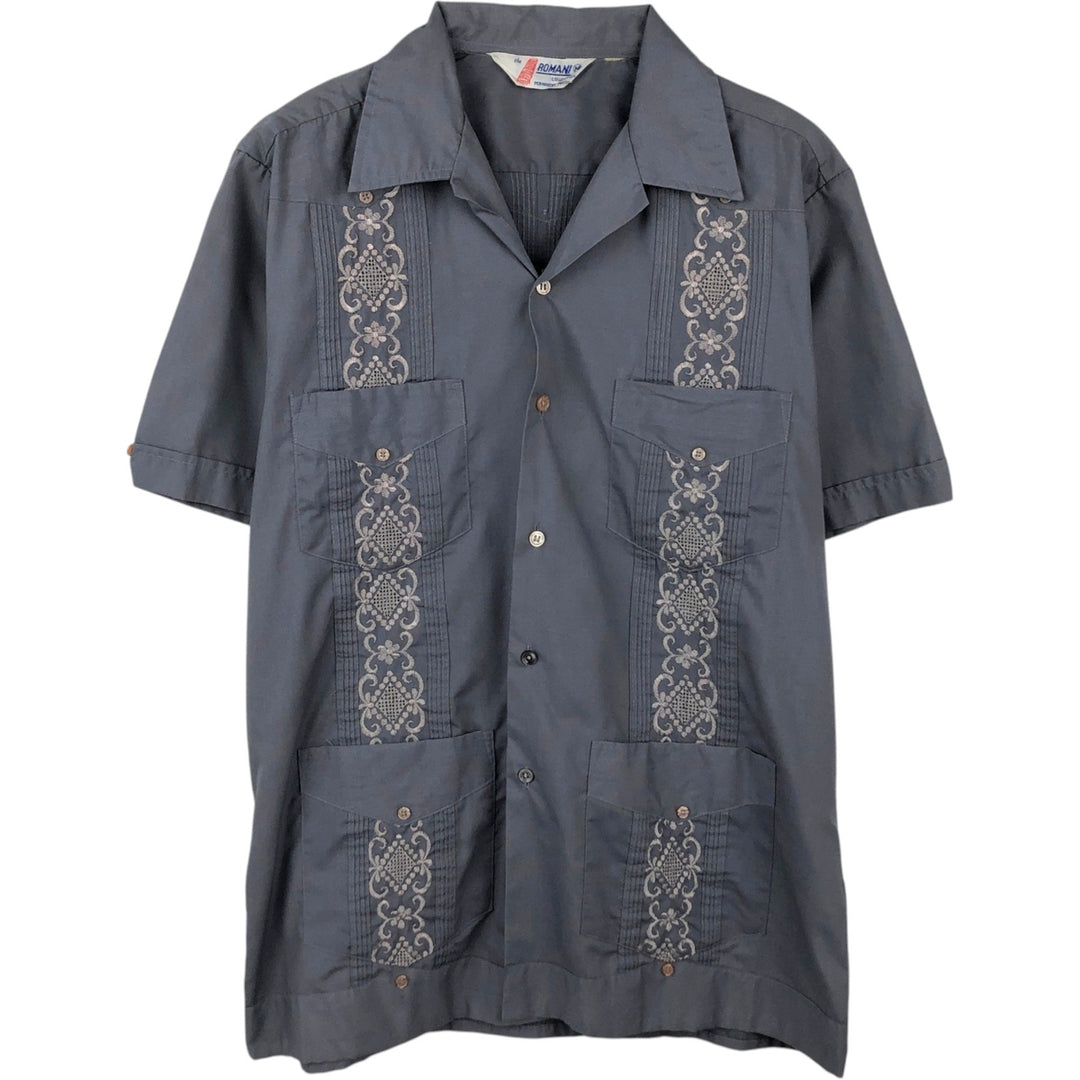 80s-90'S ROMANI Short Sleeve Open Collar Mexican Shirt Cuban Shirt Box Shirt Men's M Size Vintage unclear gray type Vintage Second Hand