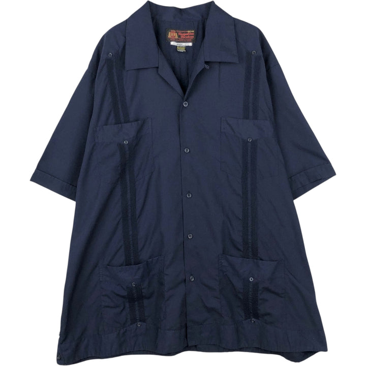 Big Size 80s-90'S Guayaberas Yucatecas Short-Sleeve Open Collar Cuban Shirt Box Shirt Men's XXXXL Equivalent polyester navy blue type Vintage Second Hand