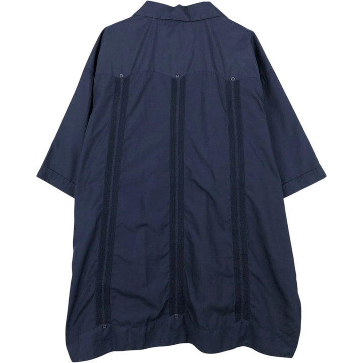 Big Size 80s-90'S Guayaberas Yucatecas Short-Sleeve Open Collar Cuban Shirt Box Shirt Men's XXXXL Equivalent polyester navy blue type Vintage Second Hand