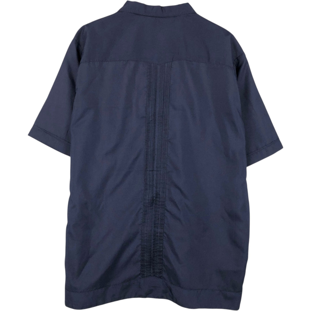 70s-80'S CAN CUN Short-Sleeve Open-Collar Mexican Shirt / Cuban Shirt / Boxy Shirt / Men's Size M (Equivalent) Vintage unclear navy blue type Vintage Second Hand