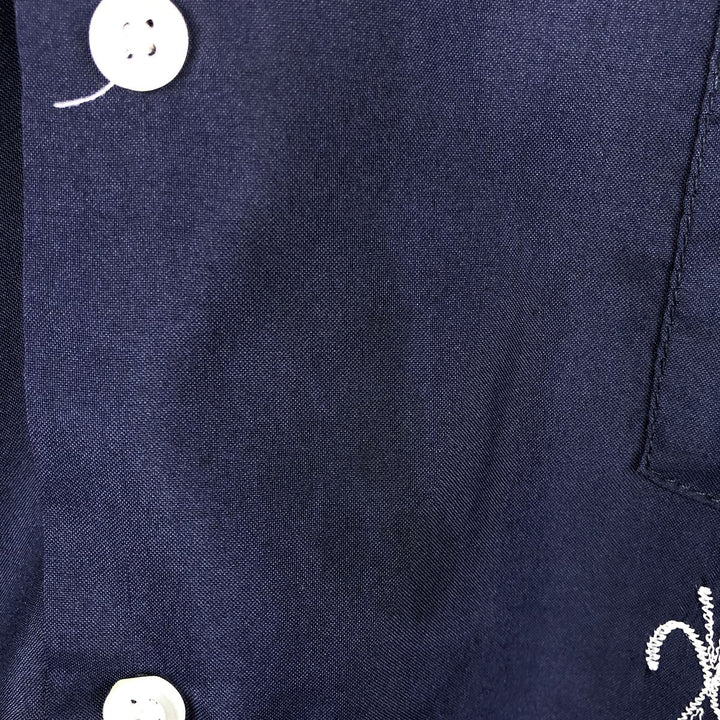 70s-80'S CAN CUN Short-Sleeve Open-Collar Mexican Shirt / Cuban Shirt / Boxy Shirt / Men's Size M (Equivalent) Vintage unclear navy blue type Vintage Second Hand