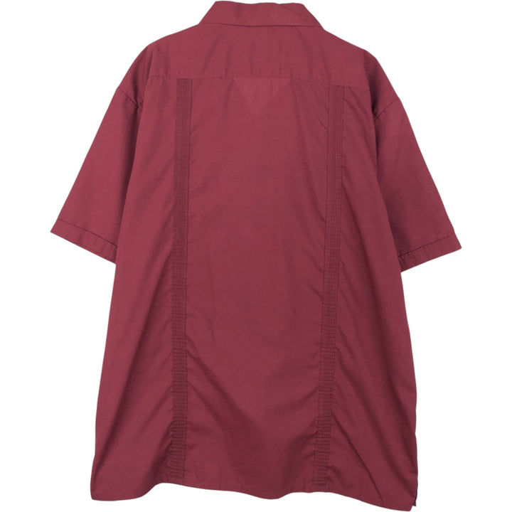 OMEGA Short-Sleeve Open-Collar Mexican Shirt, Cuban Shirt, Boxy Shirt, Men's Size XL cotton wine-red Vintage Second Hand