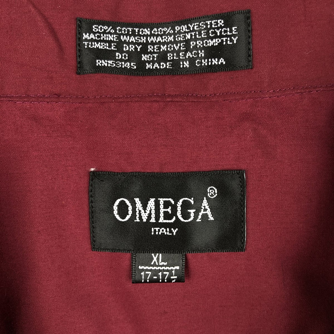 OMEGA Short-Sleeve Open-Collar Mexican Shirt, Cuban Shirt, Boxy Shirt, Men's Size XL cotton wine-red Vintage Second Hand