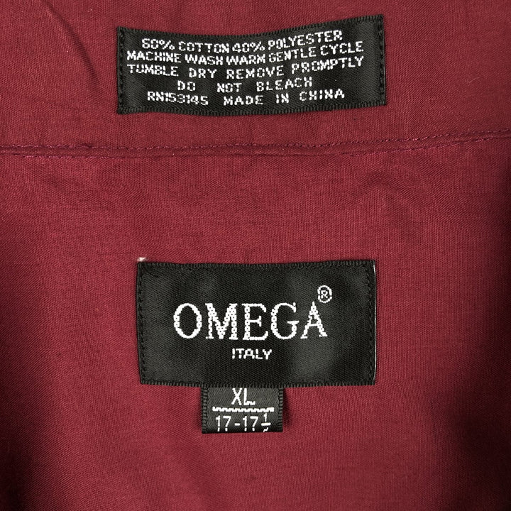 OMEGA Short-Sleeve Open-Collar Mexican Shirt, Cuban Shirt, Boxy Shirt, Men's Size XL cotton wine-red Vintage Second Hand