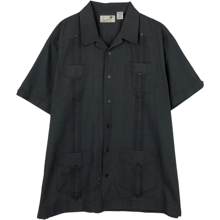 HAVANA Short-Sleeve Open-Collar Mexican Shirt, Cuban Shirt, Boxy Shirt, Men's Size XL polyester black type Vintage Second Hand