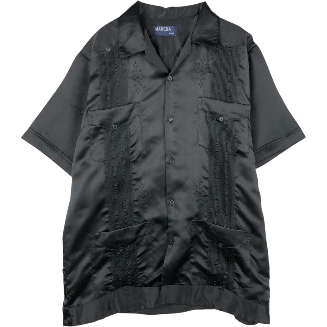 MAKEDA west Short-Sleeve Open Collar Mexican Shirt Cuban Shirt Box Shirt Men's Size L polyester black type Vintage Second Hand