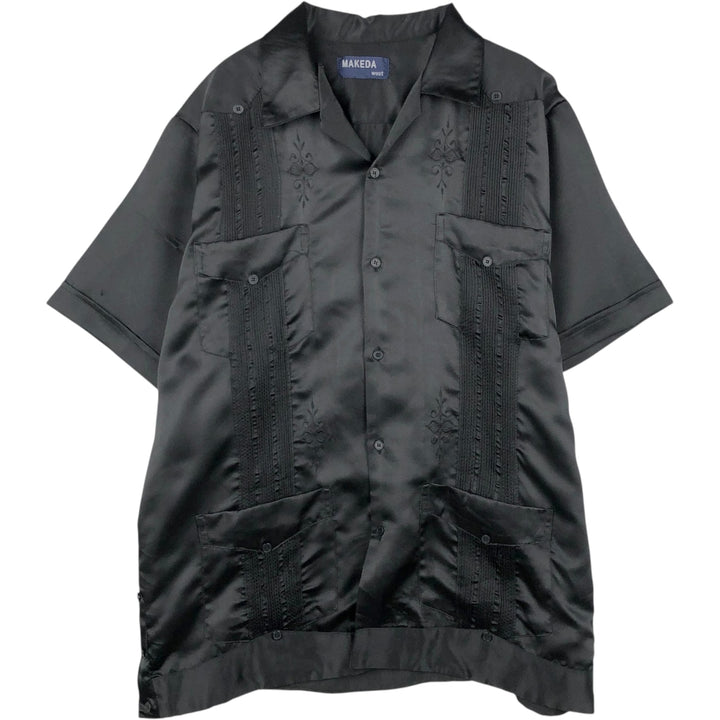 MAKEDA west Short-Sleeve Open Collar Mexican Shirt Cuban Shirt Box Shirt Men's Size L polyester black type Vintage Second Hand