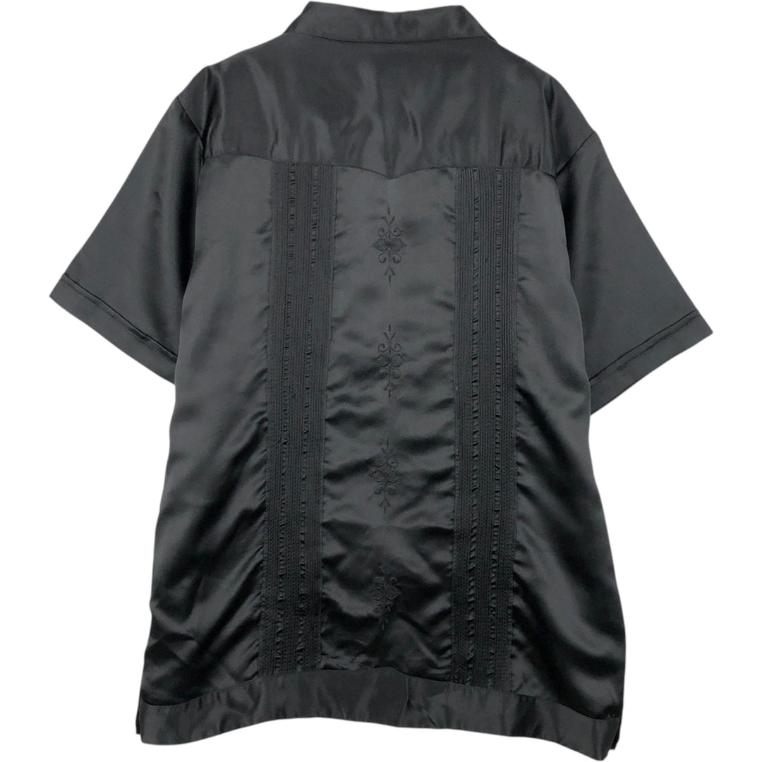 MAKEDA west Short-Sleeve Open Collar Mexican Shirt Cuban Shirt Box Shirt Men's Size L polyester black type Vintage Second Hand