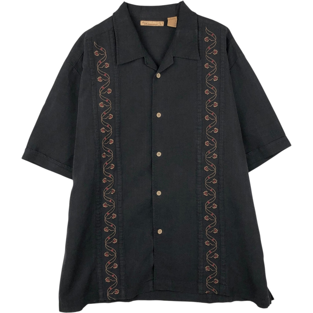 The Havanera Co. Short-Sleeve Open-Collar Mexican Shirt, Cuban Shirt, Boxy Shirt, Men's Size XL Rayon black type Vintage Second Hand