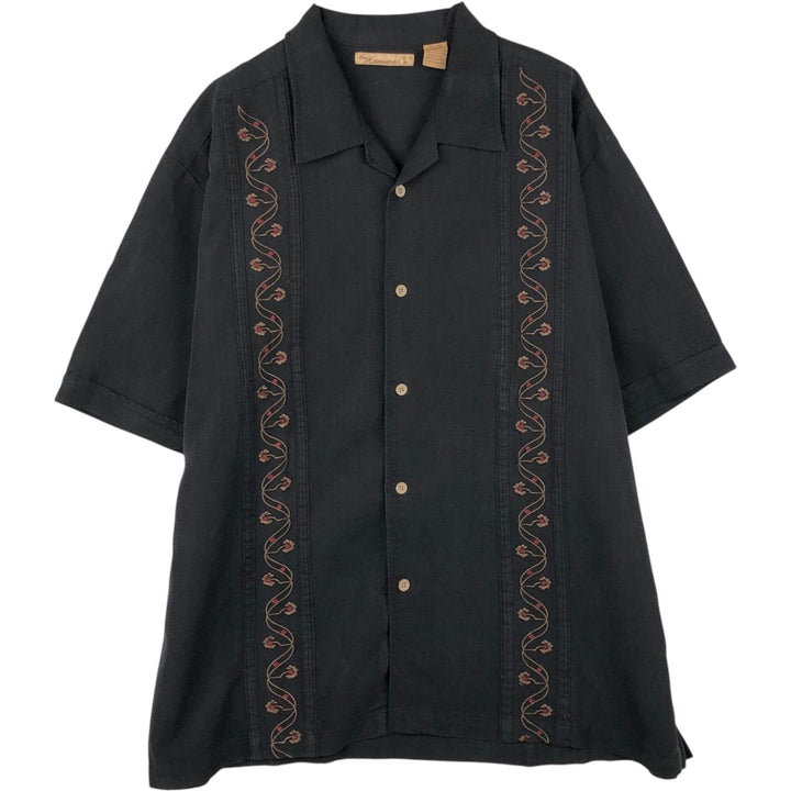 The Havanera Co. Short-Sleeve Open-Collar Mexican Shirt, Cuban Shirt, Boxy Shirt, Men's Size XL Rayon black type Vintage Second Hand