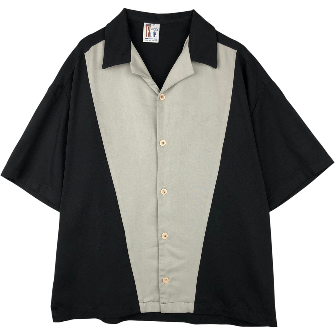 90'S FLIP Open Collar Short Sleeve Two-Tone Shirt, Boxy Shirt, Made in USA, Men's Size L (Equivalent), Vintage unclear black type Vintage Second Hand