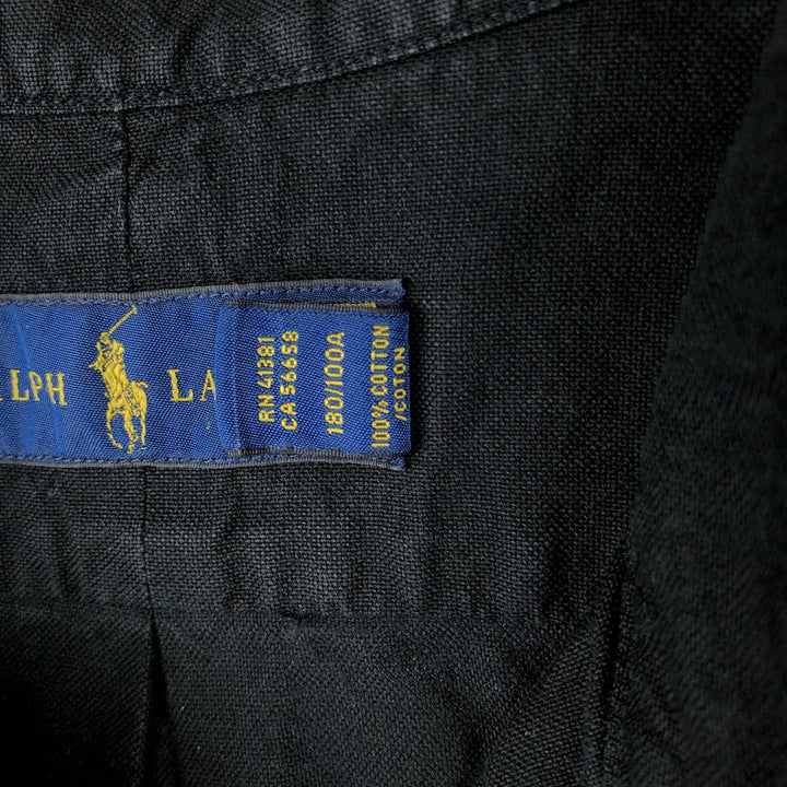 Ralph Lauren RALPH LAUREN short-sleeved button-down shirt, men's size L cotton black type Vintage Second Hand