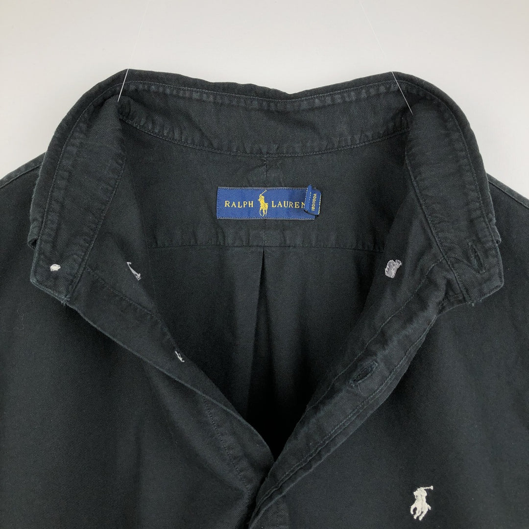 Ralph Lauren RALPH LAUREN short-sleeved button-down shirt, men's size L cotton black type Vintage Second Hand