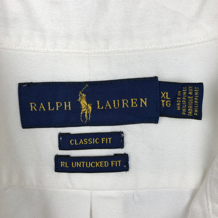 Ralph Lauren CLASSIC FIT RL UNTUCKED FIT Short-Sleeve Button-Down Shirt, Men's Size XL (approx.) cotton white type Vintage Second Hand