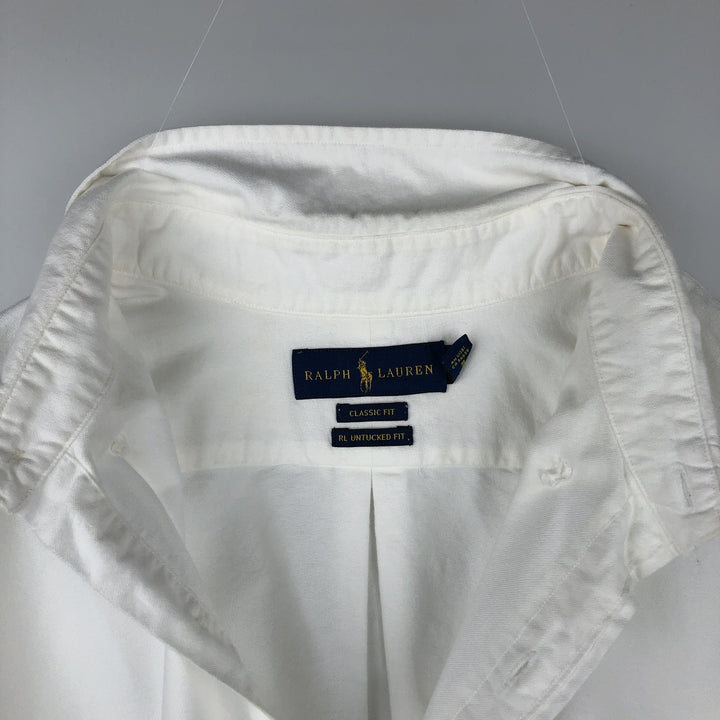 Ralph Lauren CLASSIC FIT RL UNTUCKED FIT Short-Sleeve Button-Down Shirt, Men's Size XL (approx.) cotton white type Vintage Second Hand