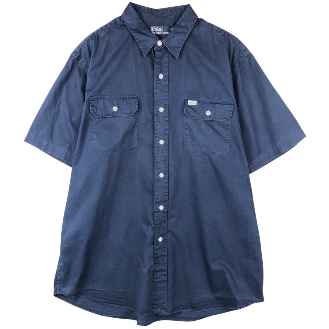 Ralph Lauren POLO by Ralph Lauren short sleeve cotton shirt, men's XL size cotton navy blue type Vintage Second Hand
