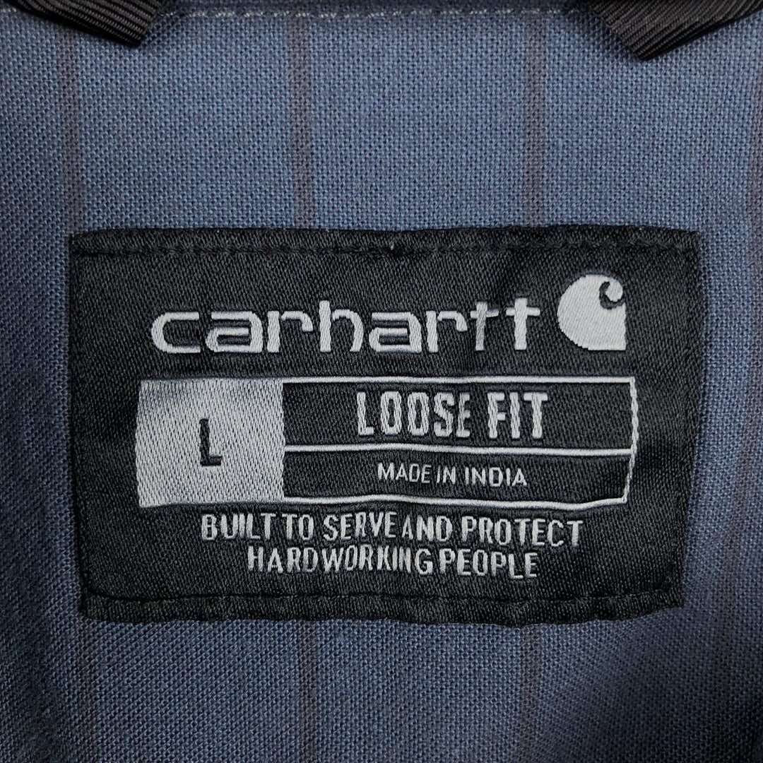 Carhartt Loose Fit Striped Button-Down Short Sleeve Work Shirt, Men's Size L cotton navy blue type Vintage Second Hand