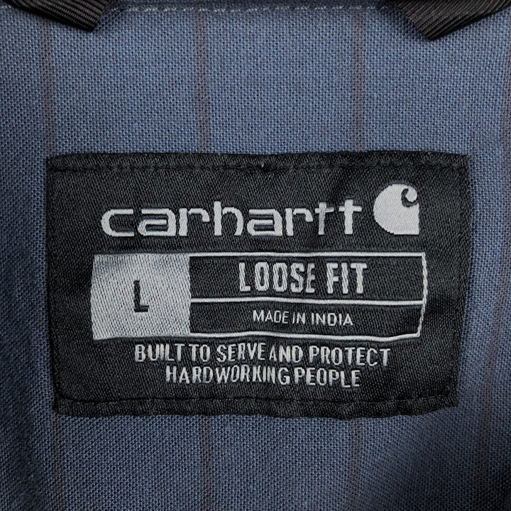 Carhartt Loose Fit Striped Button-Down Short Sleeve Work Shirt, Men's Size L cotton navy blue type Vintage Second Hand