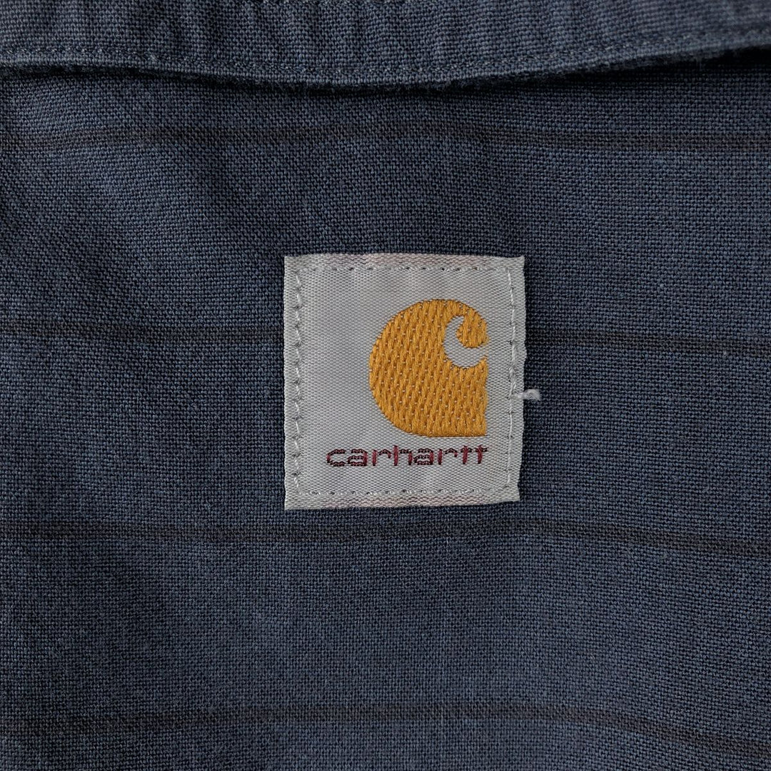 Carhartt Loose Fit Striped Button-Down Short Sleeve Work Shirt, Men's Size L cotton navy blue type Vintage Second Hand
