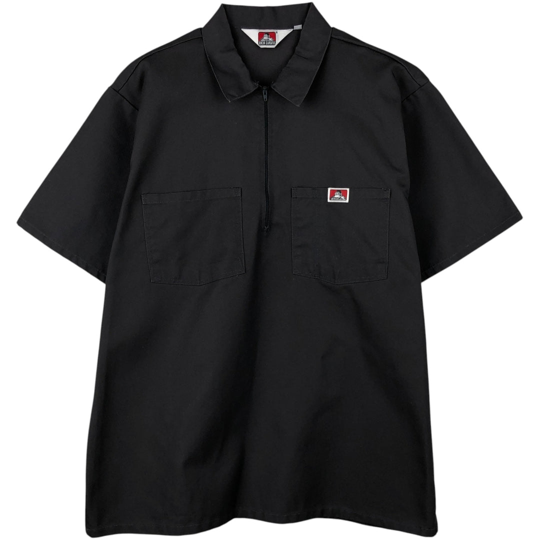 Ben Davis Half-Zip Pullover Short-Sleeve Work Shirt, Boxy Shirt, Men's Size XL (approx.) cotton Charcoal Vintage Second Hand