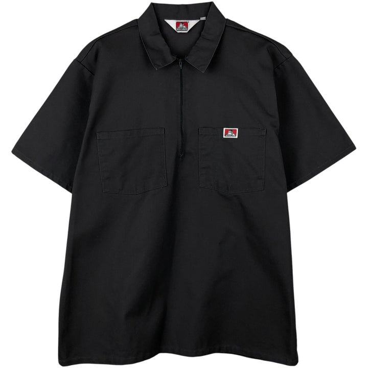 Ben Davis Half-Zip Pullover Short-Sleeve Work Shirt, Boxy Shirt, Men's Size XL (approx.) cotton Charcoal Vintage Second Hand