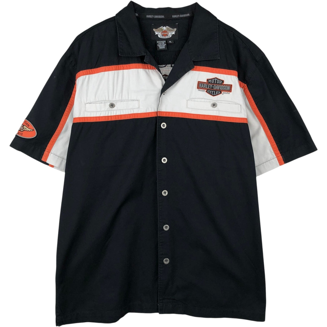 Harley-Davidson Back Logo Open Collar Short Sleeve Work Shirt Box Shirt Men's XL Equivalent cotton black type Vintage Second Hand