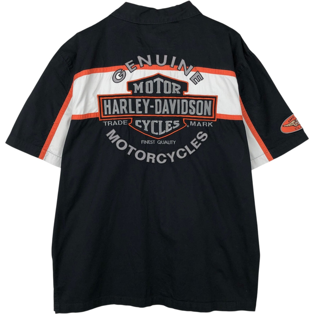 Harley-Davidson Back Logo Open Collar Short Sleeve Work Shirt Box Shirt Men's XL Equivalent cotton black type Vintage Second Hand