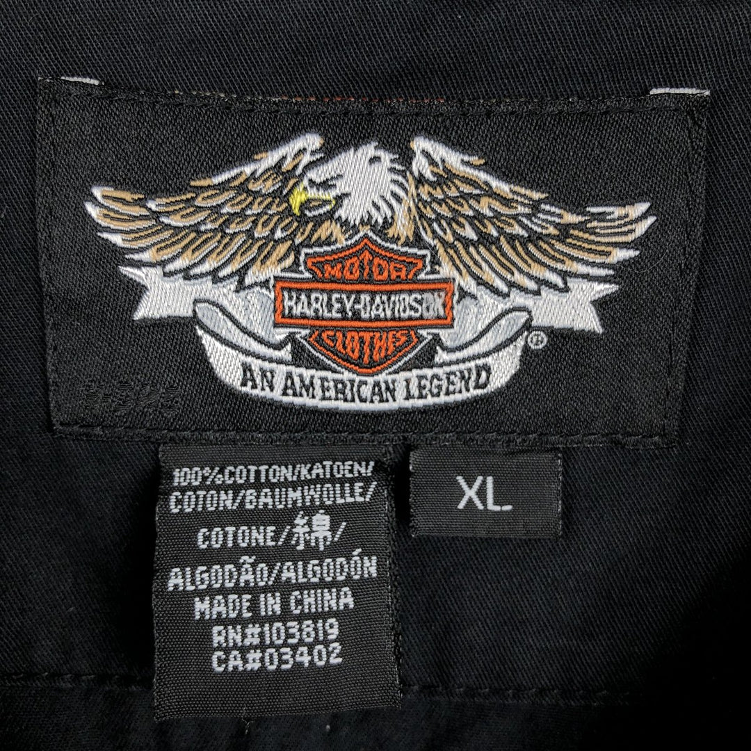 Harley-Davidson Back Logo Open Collar Short Sleeve Work Shirt Box Shirt Men's XL Equivalent cotton black type Vintage Second Hand