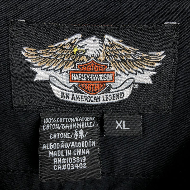 Harley-Davidson Back Logo Open Collar Short Sleeve Work Shirt Box Shirt Men's XL Equivalent cotton black type Vintage Second Hand