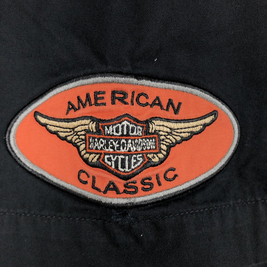 Harley-Davidson Back Logo Open Collar Short Sleeve Work Shirt Box Shirt Men's XL Equivalent cotton black type Vintage Second Hand