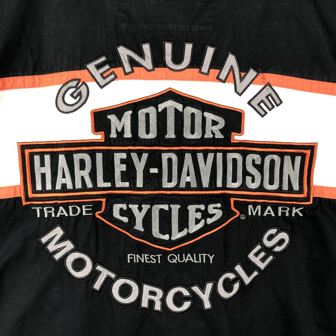 Harley-Davidson Back Logo Open Collar Short Sleeve Work Shirt Box Shirt Men's XL Equivalent cotton black type Vintage Second Hand