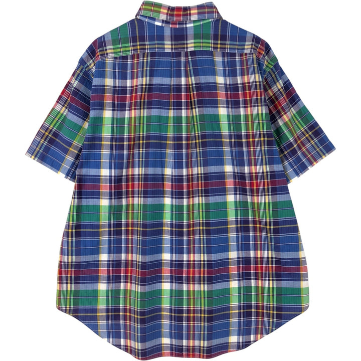Ralph Lauren CLASSIC FIT Madras Check Short-Sleeve Button-Down Check Shirt, Men's Size XL (approx.) cotton navy blue type Vintage Second Hand