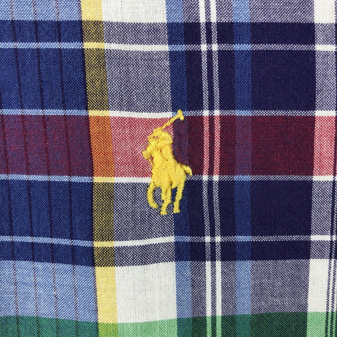 Ralph Lauren CLASSIC FIT Madras Check Short-Sleeve Button-Down Check Shirt, Men's Size XL (approx.) cotton navy blue type Vintage Second Hand